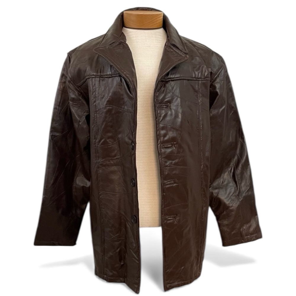 Vintage 90s Quilted‎ Leather Jacket Men's XL Dark Brown